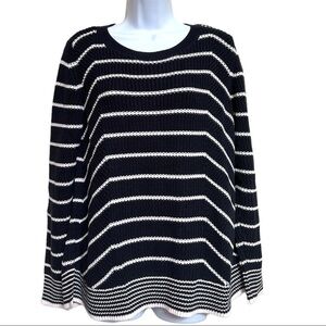Loft Women’s Sweater Navy blue & White Striped Size‎ L Relaxed Sweater